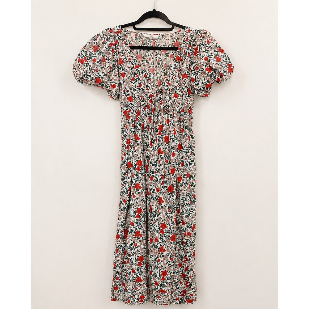 The Great. The Gallery Dress Size 1 Ivory Red Floral Puff Sleeve Cotton Maxi - Picture 6 of 11